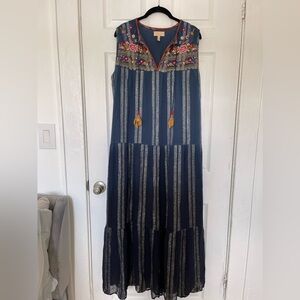 Anthropologie Embroidered Shimmer Maxi Dress